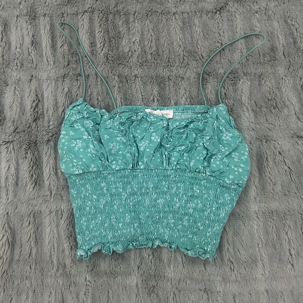 La Hearts Teal Ruched Crop Camisole